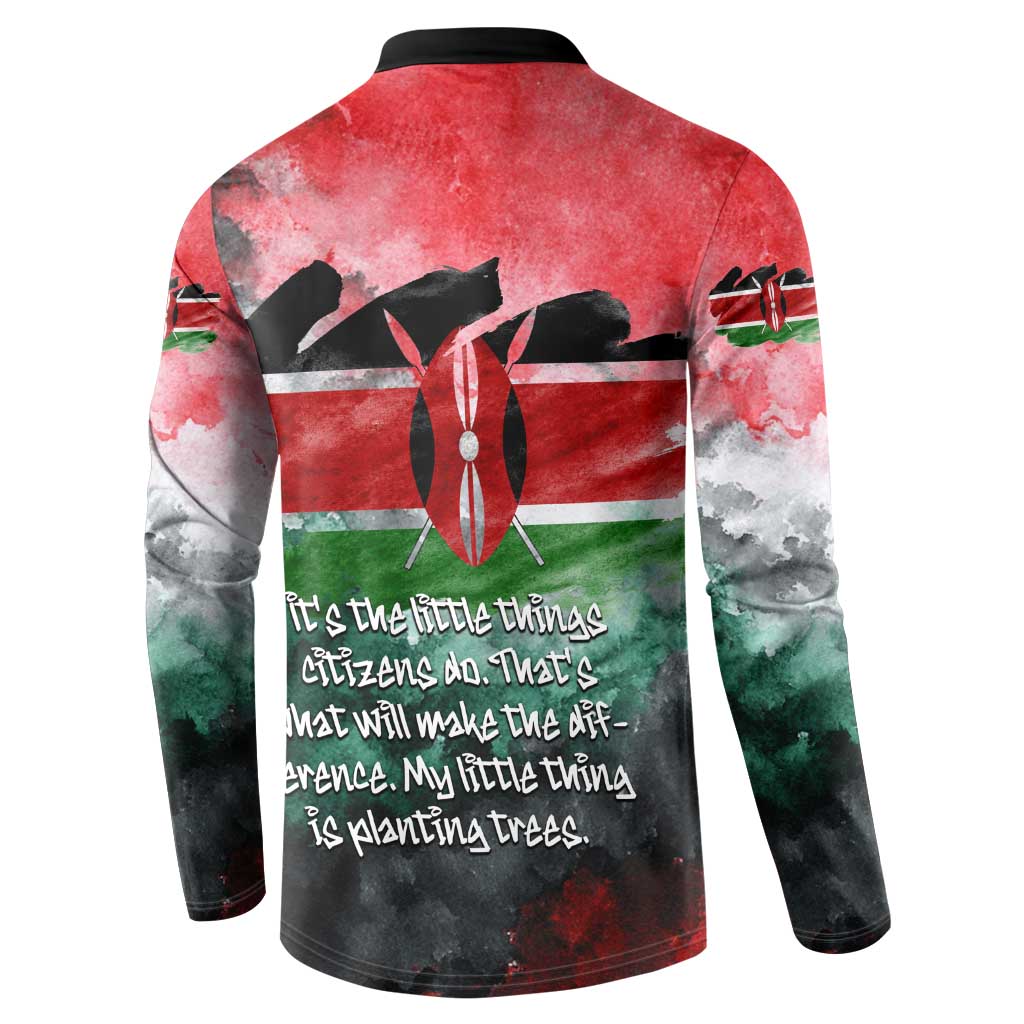 Wangari Maathai Button Sweatshirt Kenyan Flag Watercolor Style - Environmental Quote Planting Trees Tribute Eco-Activism
