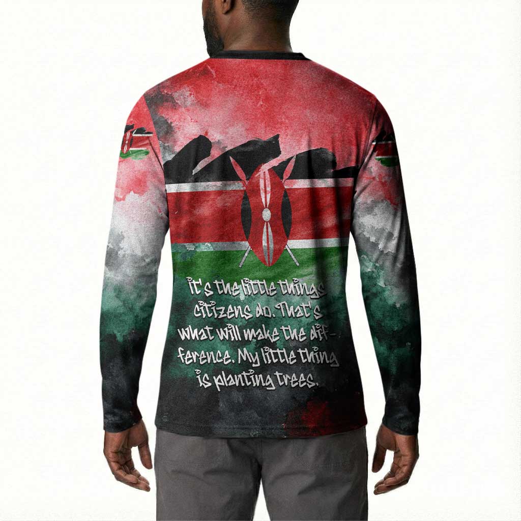 Wangari Maathai Button Sweatshirt Kenyan Flag Watercolor Style - Environmental Quote Planting Trees Tribute Eco-Activism