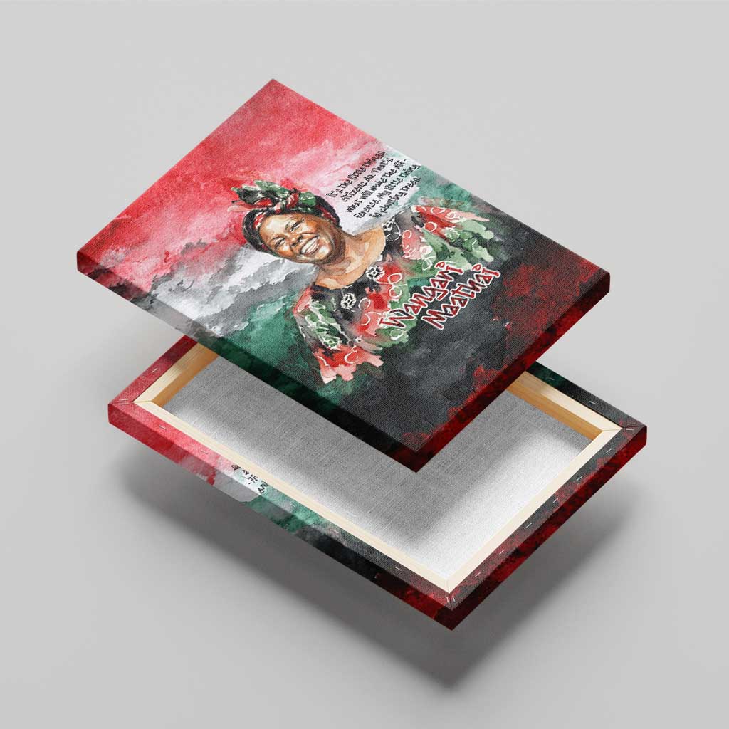 Wangari Maathai Canvas Wall Art Kenyan Flag Watercolor Style - Environmental Quote Planting Trees Tribute Eco-Activism - African Pride