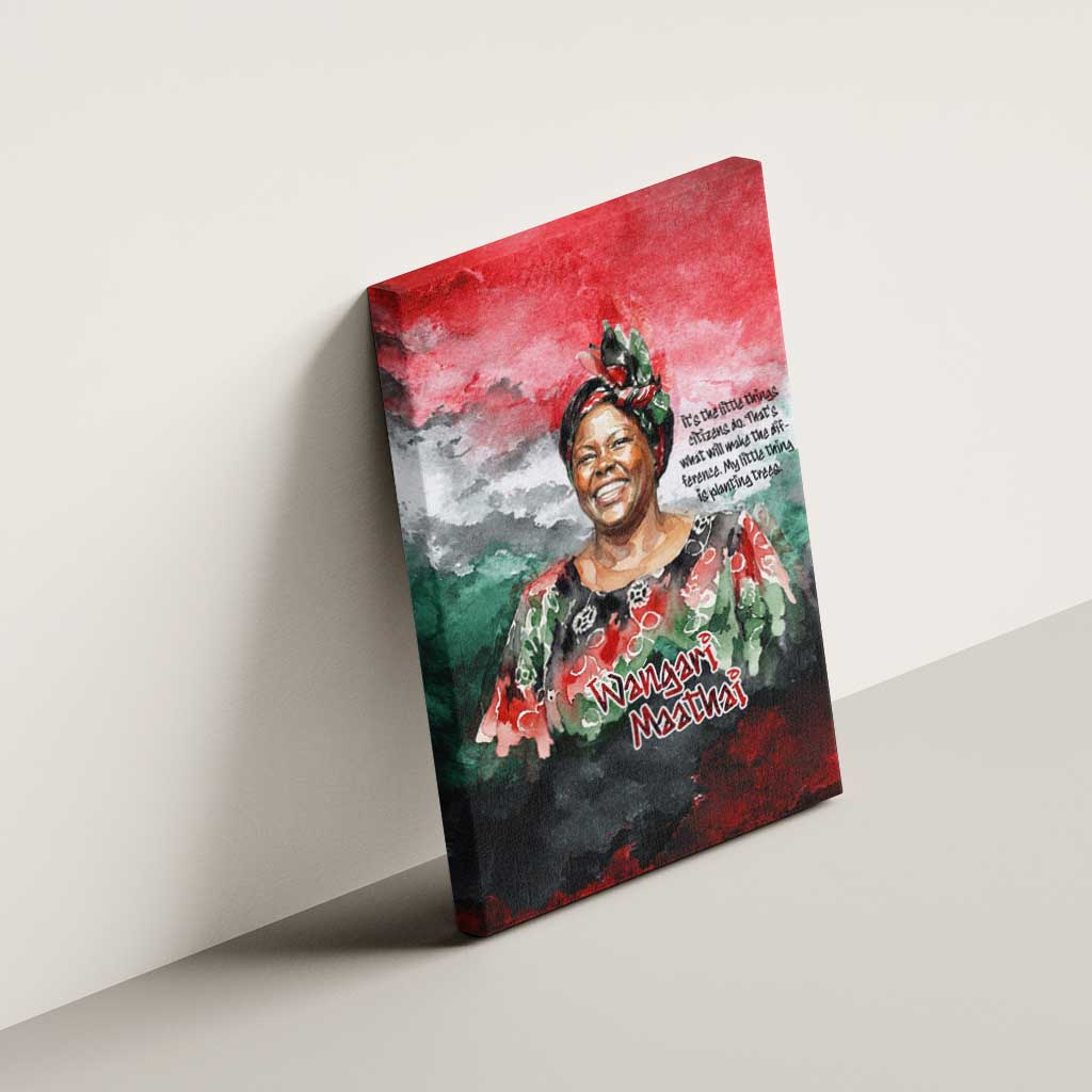 Wangari Maathai Canvas Wall Art Kenyan Flag Watercolor Style - Environmental Quote Planting Trees Tribute Eco-Activism - African Pride