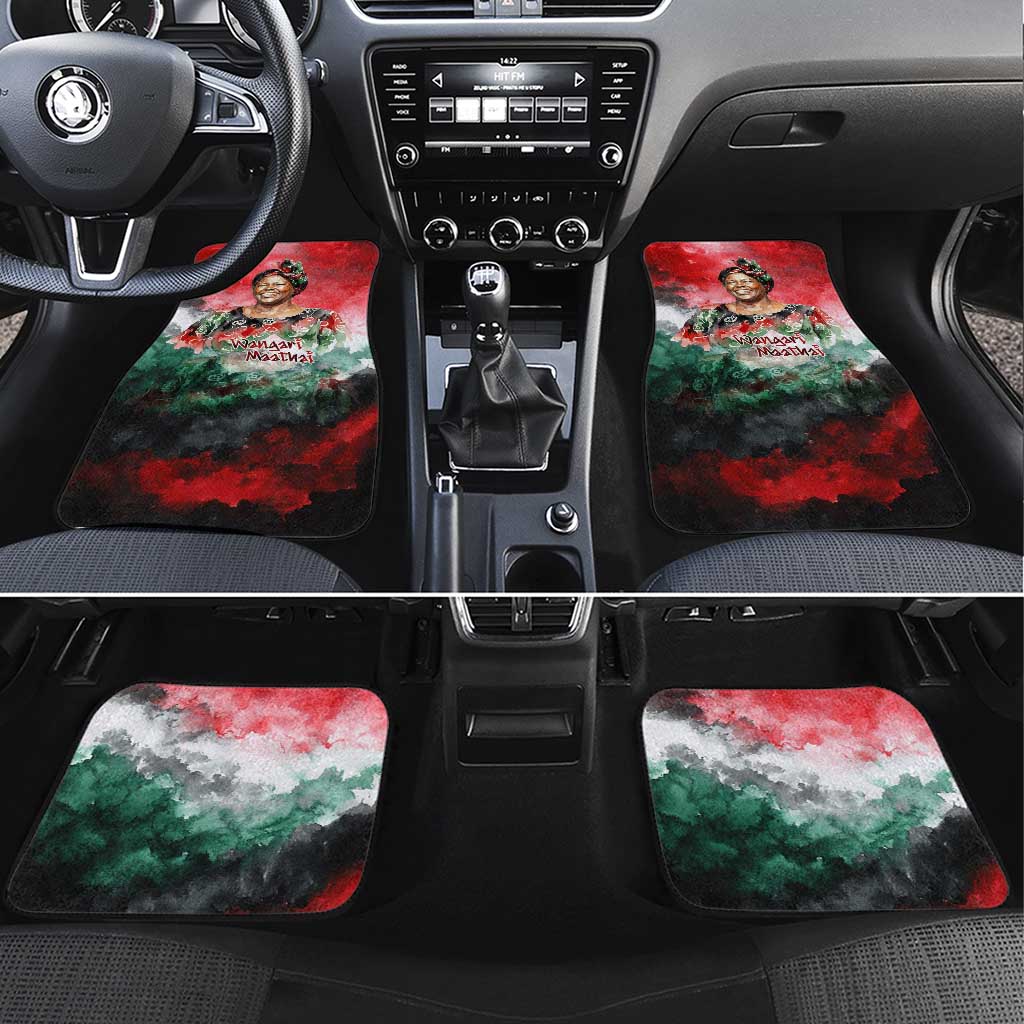 Wangari Maathai Car Mats Kenyan Flag Watercolor Style - Environmental Quote Planting Trees Tribute Eco-Activism - African Pride