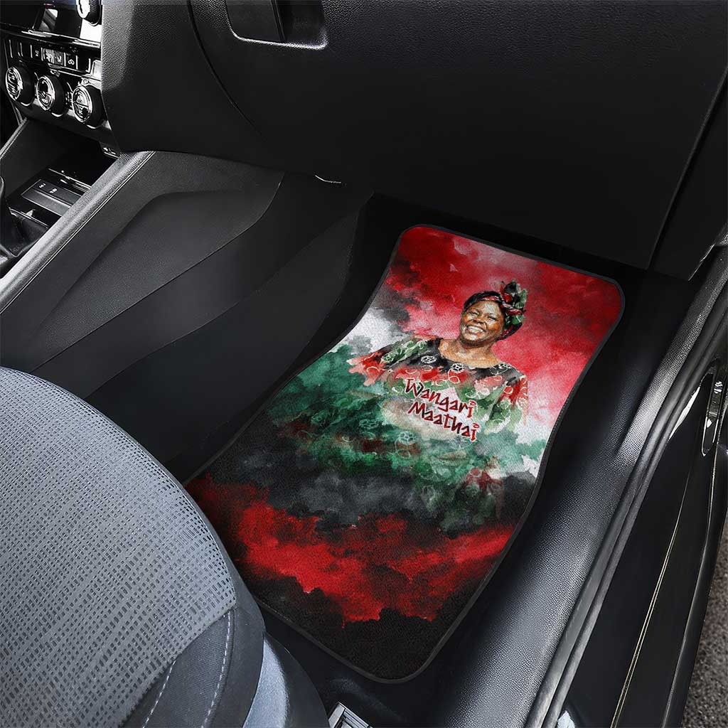 Wangari Maathai Car Mats Kenyan Flag Watercolor Style - Environmental Quote Planting Trees Tribute Eco-Activism - African Pride