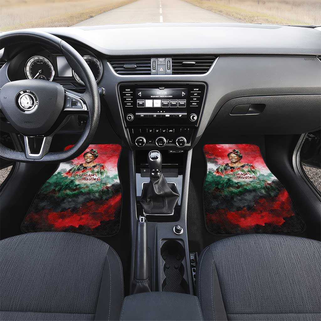 Wangari Maathai Car Mats Kenyan Flag Watercolor Style - Environmental Quote Planting Trees Tribute Eco-Activism - African Pride
