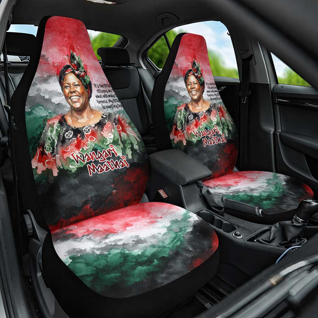 Wangari Maathai Car Seat Cover Kenyan Flag Watercolor Style - Environmental Quote Planting Trees Tribute Eco-Activism - African Pride