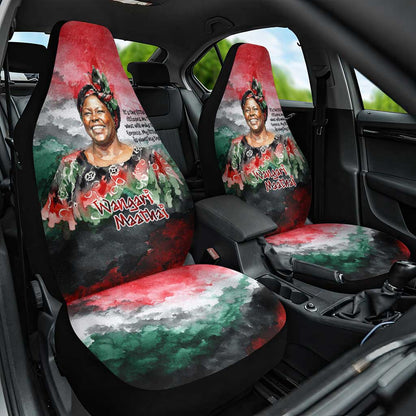 Wangari Maathai Car Seat Cover Kenyan Flag Watercolor Style - Environmental Quote Planting Trees Tribute Eco-Activism - African Pride