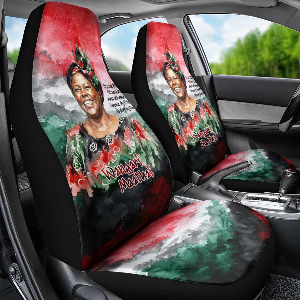 Wangari Maathai Car Seat Cover Kenyan Flag Watercolor Style - Environmental Quote Planting Trees Tribute Eco-Activism - African Pride