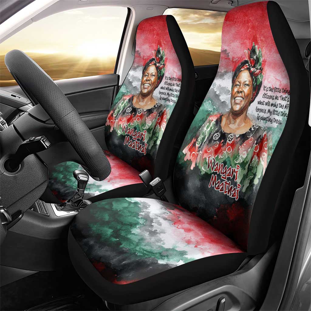 Wangari Maathai Car Seat Cover Kenyan Flag Watercolor Style - Environmental Quote Planting Trees Tribute Eco-Activism - African Pride