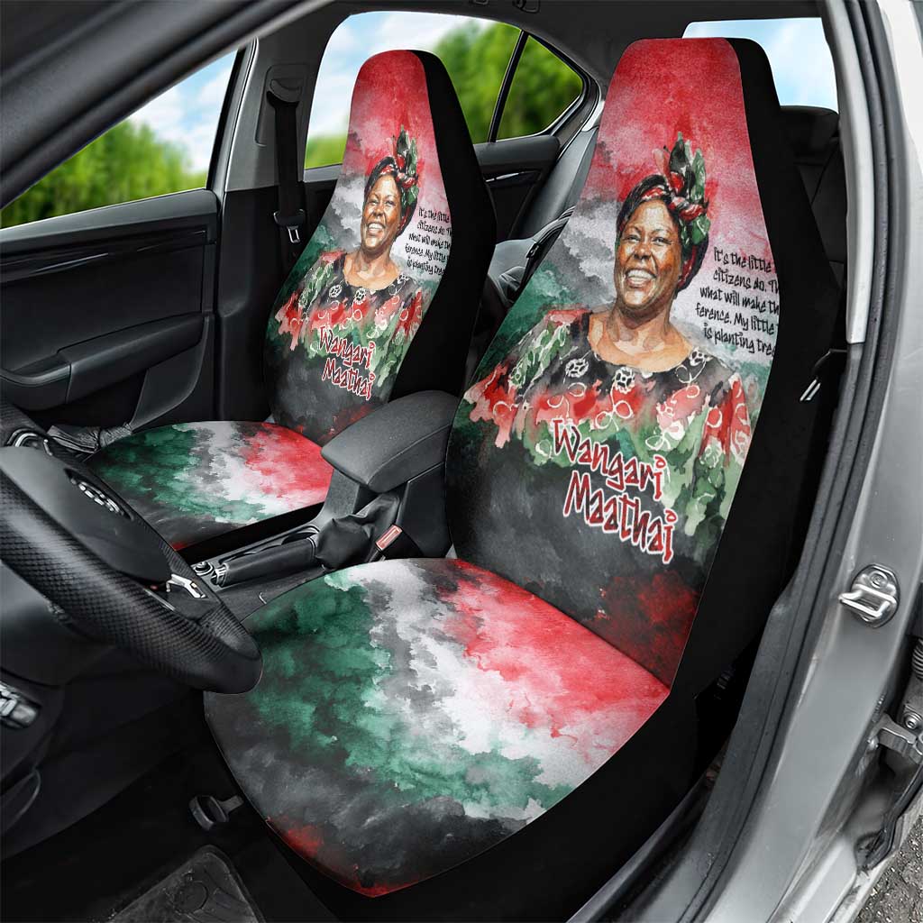 Wangari Maathai Car Seat Cover Kenyan Flag Watercolor Style - Environmental Quote Planting Trees Tribute Eco-Activism - African Pride