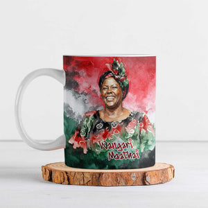 Wangari Maathai Ceramic Mug Kenyan Flag Watercolor Style - Environmental Quote Planting Trees Tribute Eco-Activism - African Pride