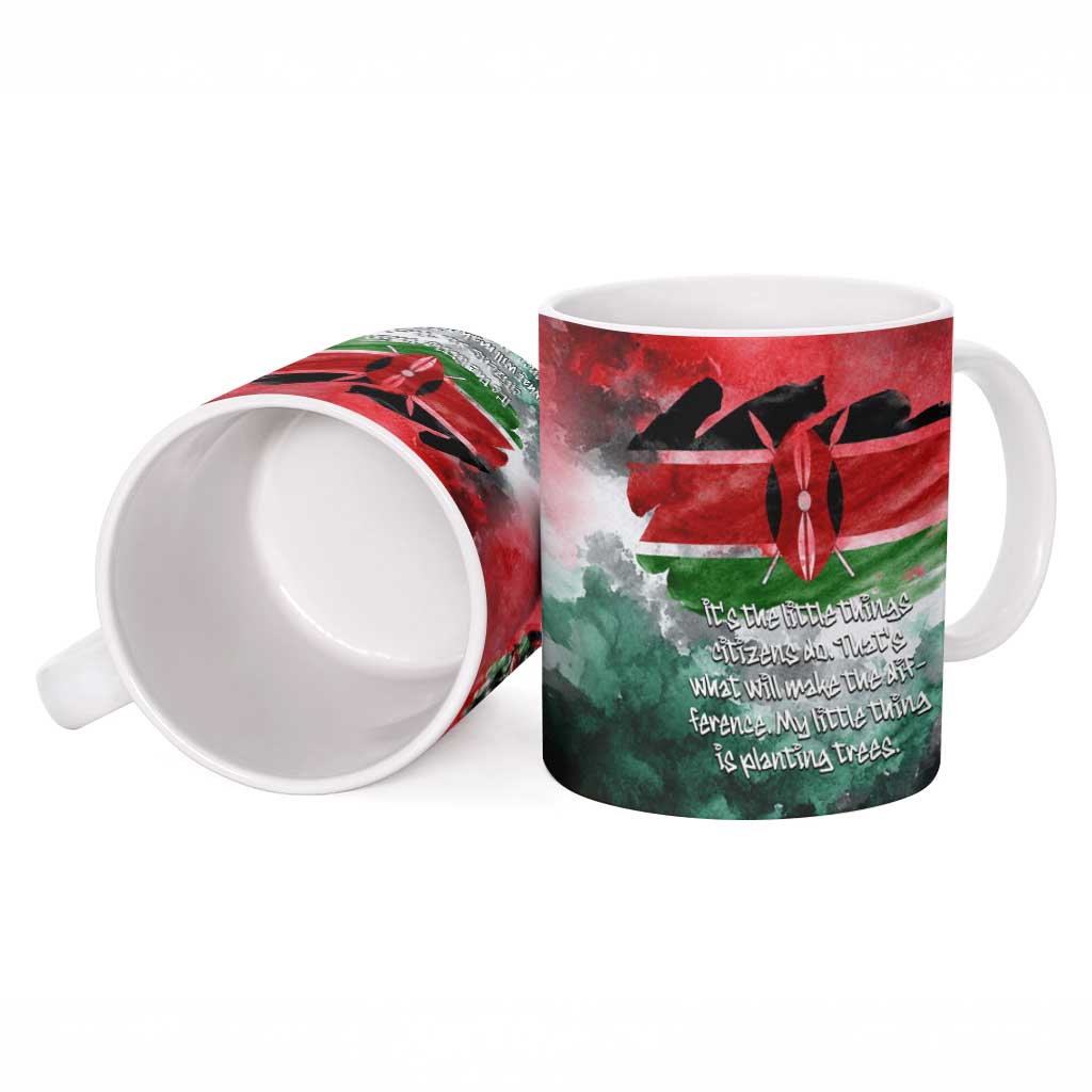 Wangari Maathai Ceramic Mug Kenyan Flag Watercolor Style - Environmental Quote Planting Trees Tribute Eco-Activism - African Pride