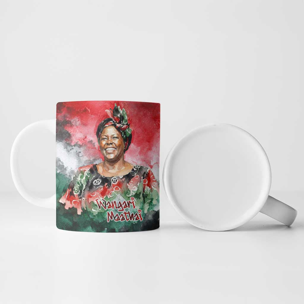 Wangari Maathai Ceramic Mug Kenyan Flag Watercolor Style - Environmental Quote Planting Trees Tribute Eco-Activism - African Pride