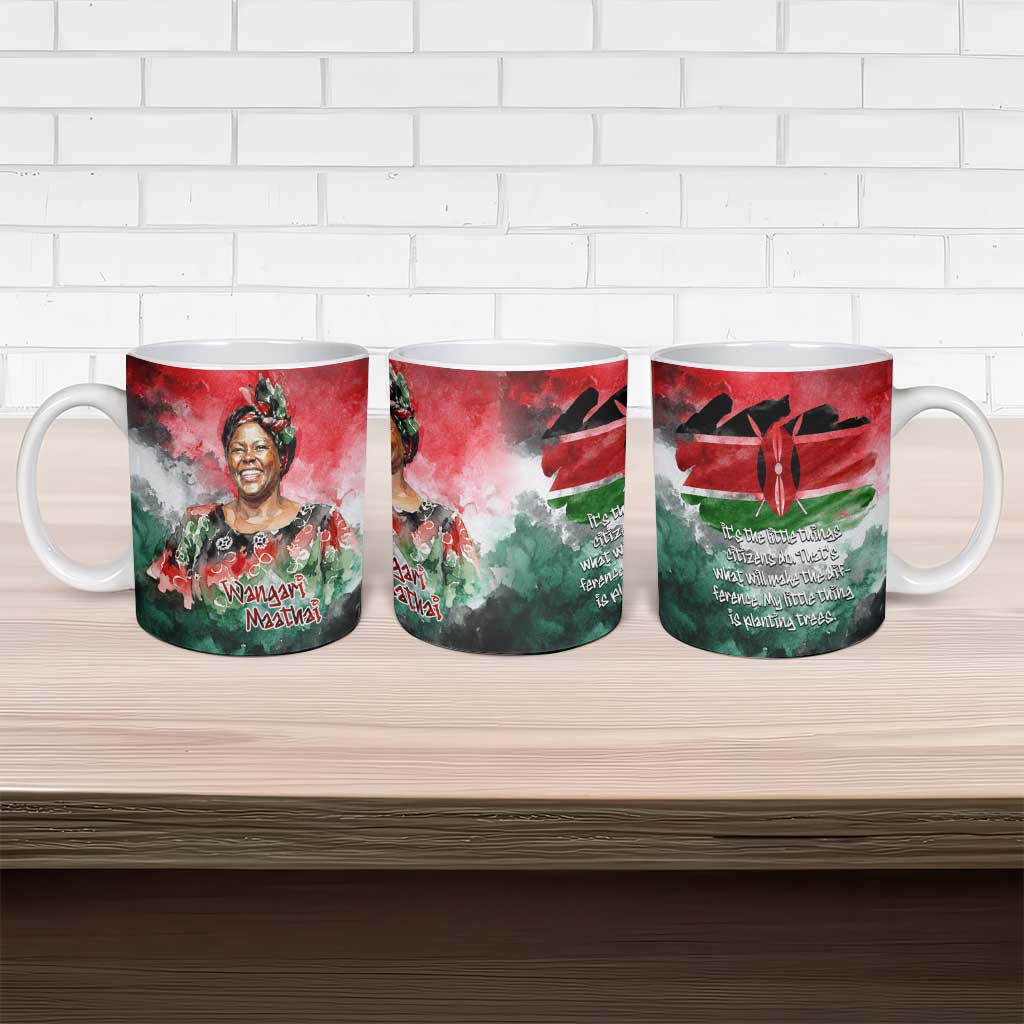 Wangari Maathai Ceramic Mug Kenyan Flag Watercolor Style - Environmental Quote Planting Trees Tribute Eco-Activism - African Pride