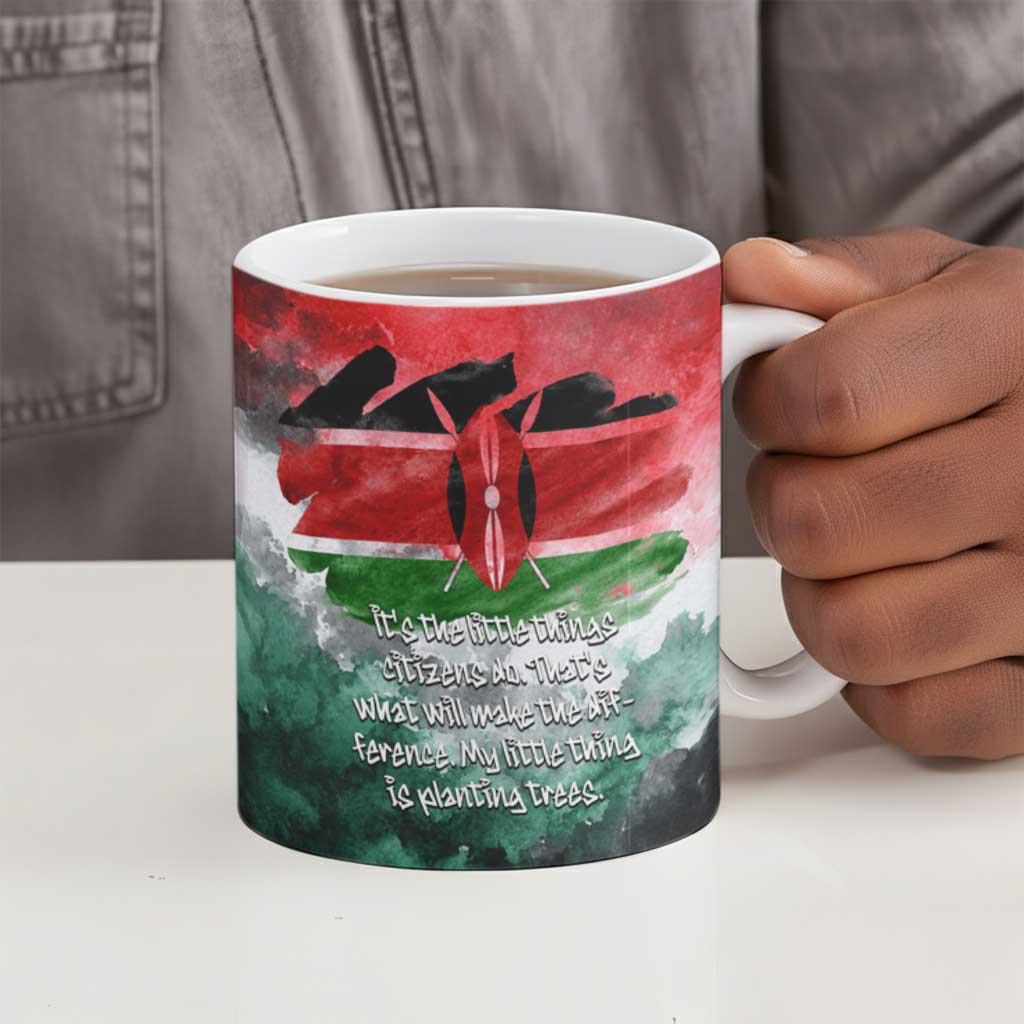 Wangari Maathai Ceramic Mug Kenyan Flag Watercolor Style - Environmental Quote Planting Trees Tribute Eco-Activism - African Pride