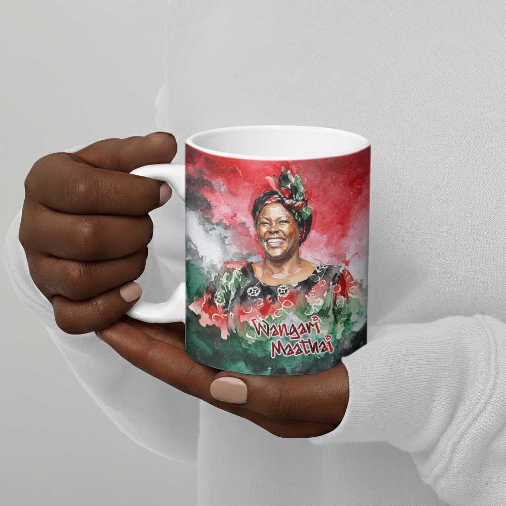 Wangari Maathai Ceramic Mug Kenyan Flag Watercolor Style - Environmental Quote Planting Trees Tribute Eco-Activism - African Pride