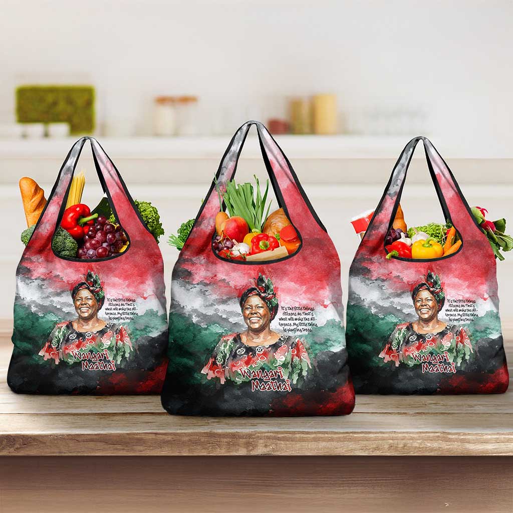 Wangari Maathai Grocery Bag Kenyan Flag Watercolor Style - Environmental Quote Planting Trees Tribute Eco-Activism - African Pride