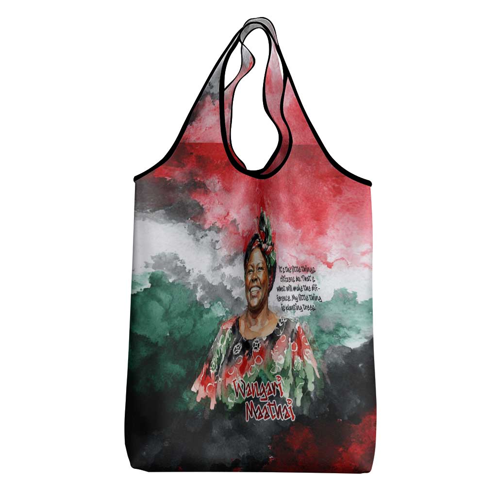Wangari Maathai Grocery Bag Kenyan Flag Watercolor Style - Environmental Quote Planting Trees Tribute Eco-Activism - African Pride