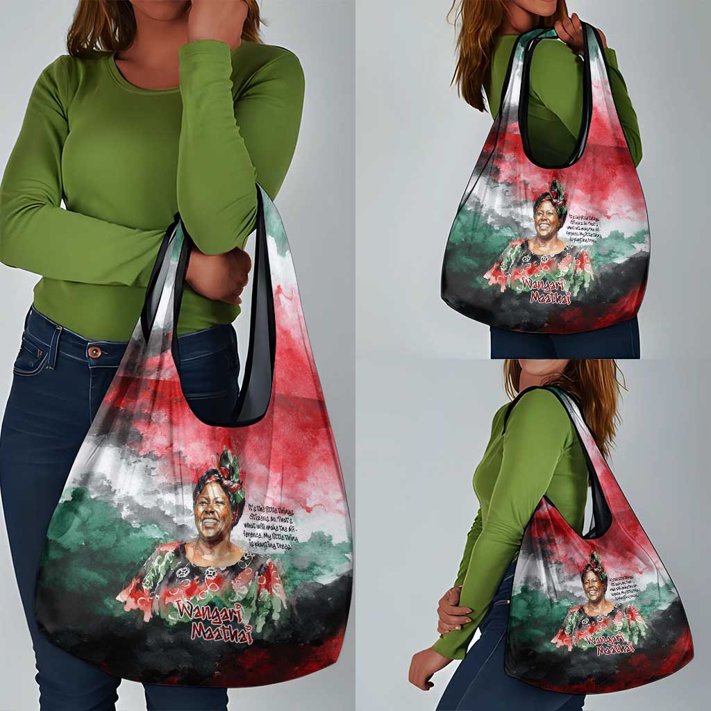 Wangari Maathai Grocery Bag Kenyan Flag Watercolor Style - Environmental Quote Planting Trees Tribute Eco-Activism - African Pride
