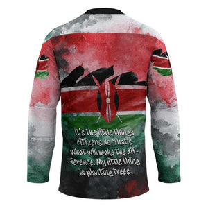 Wangari Maathai Hockey Jersey Kenyan Flag Watercolor Style - Environmental Quote Planting Trees Tribute Eco-Activism - African Pride