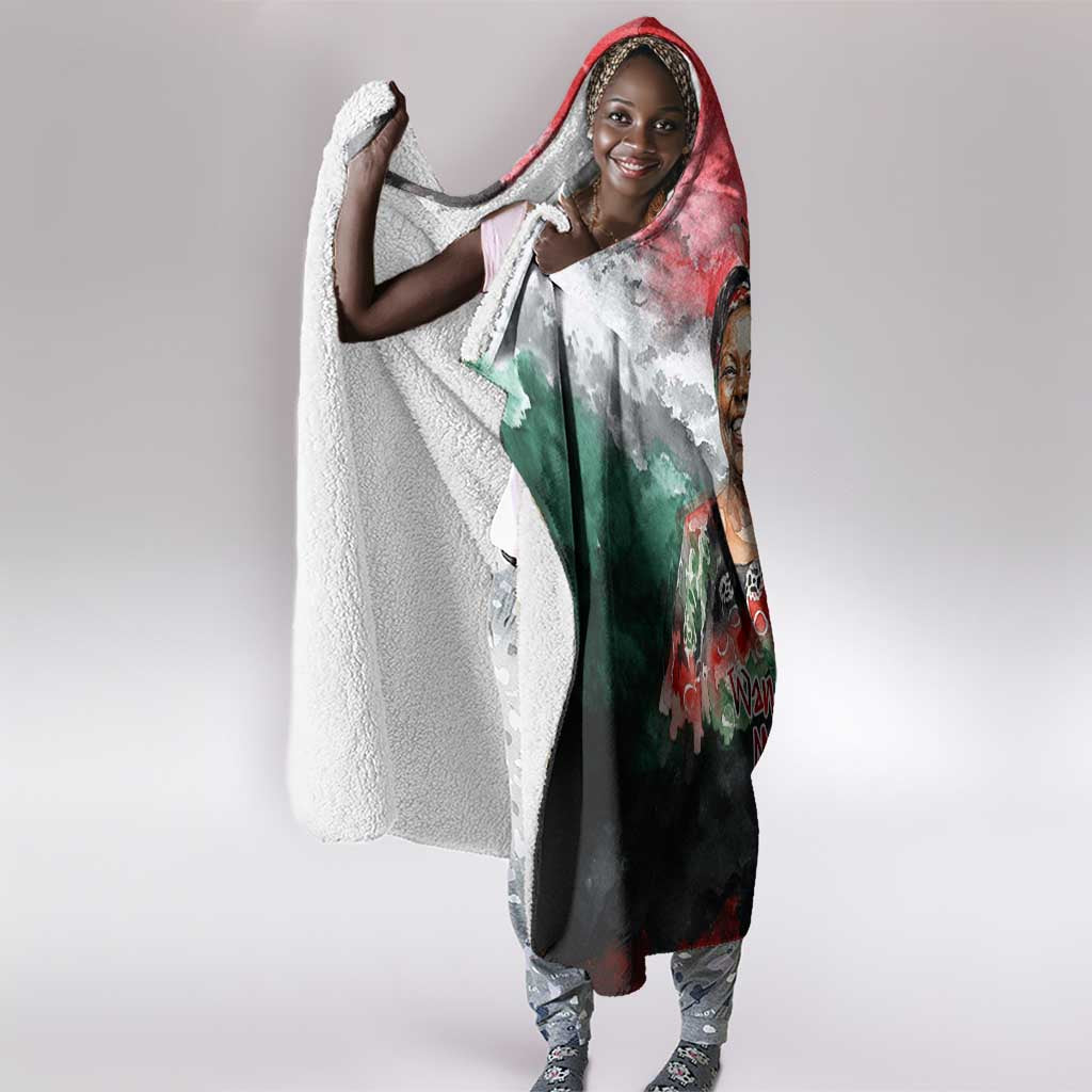 Wangari Maathai Hooded Blanket Kenyan Flag Watercolor Style - Environmental Quote Planting Trees Tribute Eco-Activism - African Pride