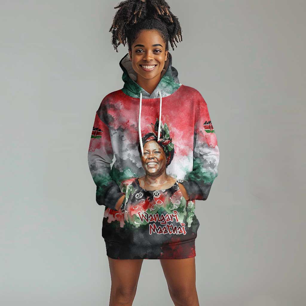 Wangari Maathai Hoodie Dress Kenyan Flag Watercolor Style - Environmental Quote Planting Trees Tribute Eco-Activism - African Pride