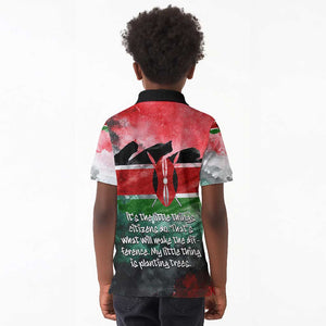 Wangari Maathai Kid Polo Shirt Kenyan Flag Watercolor Style - Environmental Quote Planting Trees Tribute Eco-Activism - African Pride