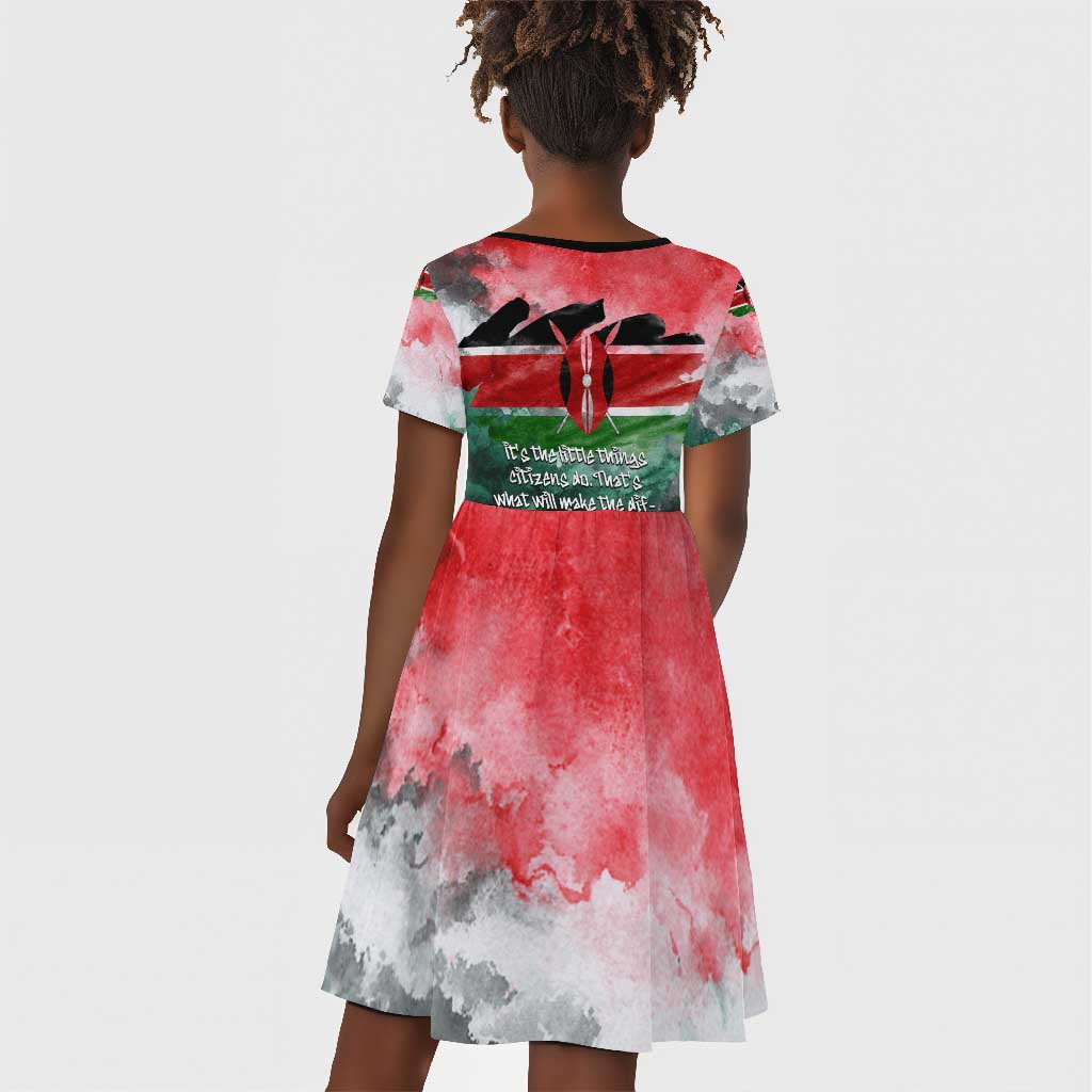 Wangari Maathai Kid Short Sleeve Dress Kenyan Flag Watercolor Style - Environmental Quote Planting Trees Tribute Eco-Activism - African Pride