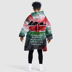 Wangari Maathai Kid Wearable Blanket Hoodie Kenyan Flag Watercolor Style - Environmental Quote Planting Trees Tribute Eco-Activism - African Pride
