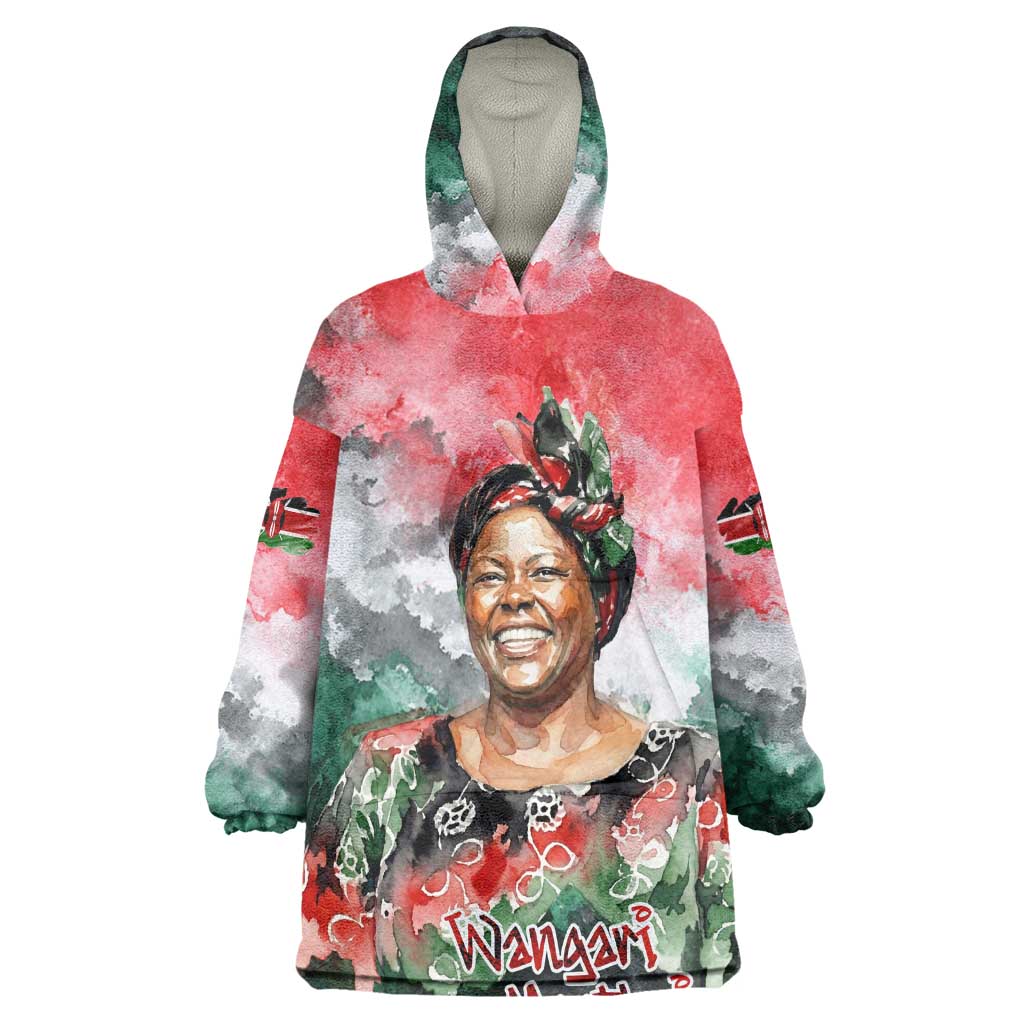 Wangari Maathai Kid Wearable Blanket Hoodie Kenyan Flag Watercolor Style - Environmental Quote Planting Trees Tribute Eco-Activism - African Pride