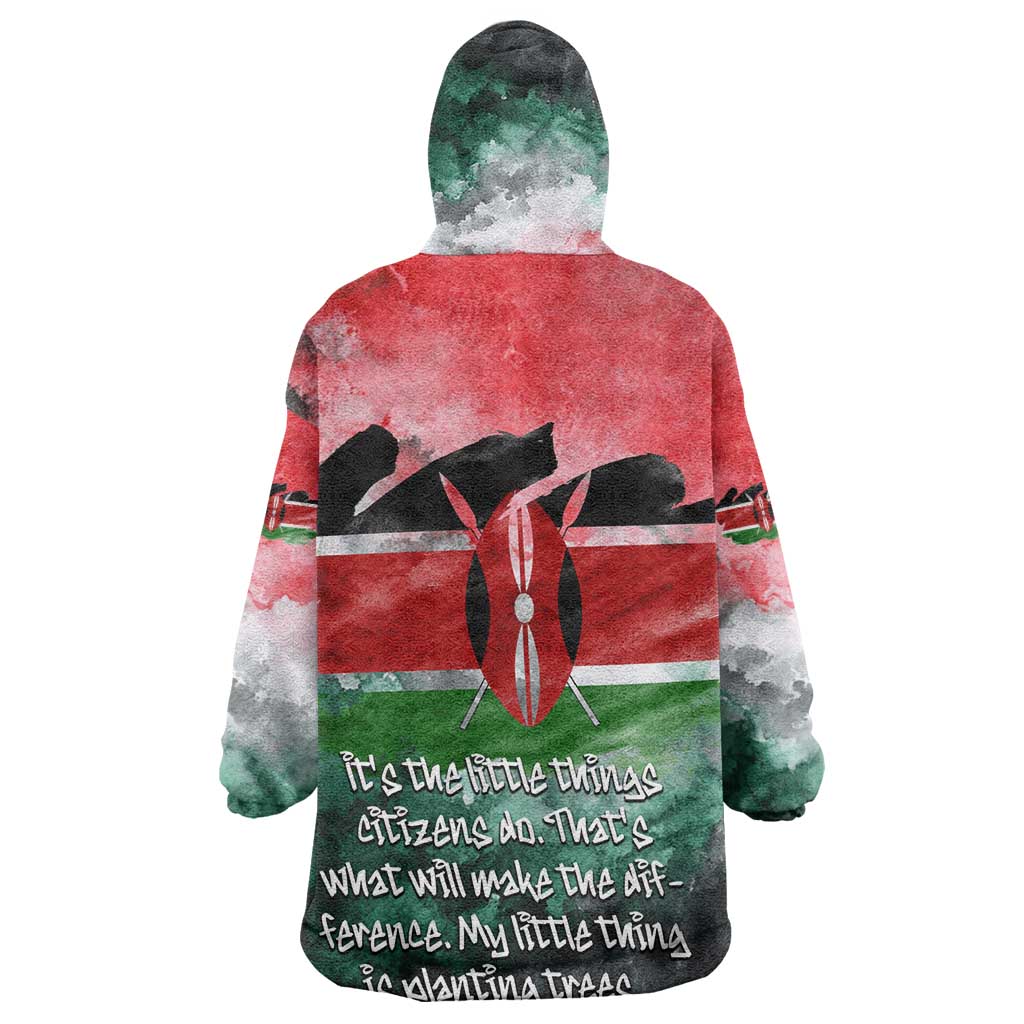 Wangari Maathai Kid Wearable Blanket Hoodie Kenyan Flag Watercolor Style - Environmental Quote Planting Trees Tribute Eco-Activism - African Pride