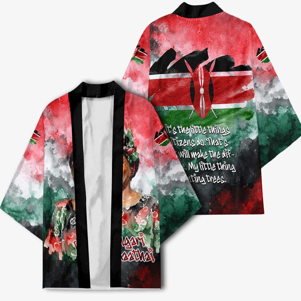 Wangari Maathai Kimono Kenyan Flag Watercolor Style - Environmental Quote Planting Trees Tribute Eco-Activism - African Pride