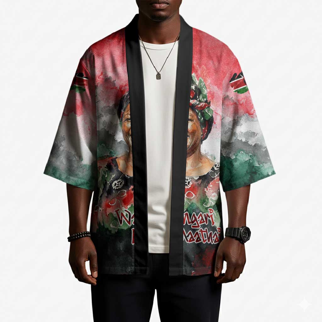 Wangari Maathai Kimono Kenyan Flag Watercolor Style - Environmental Quote Planting Trees Tribute Eco-Activism - African Pride