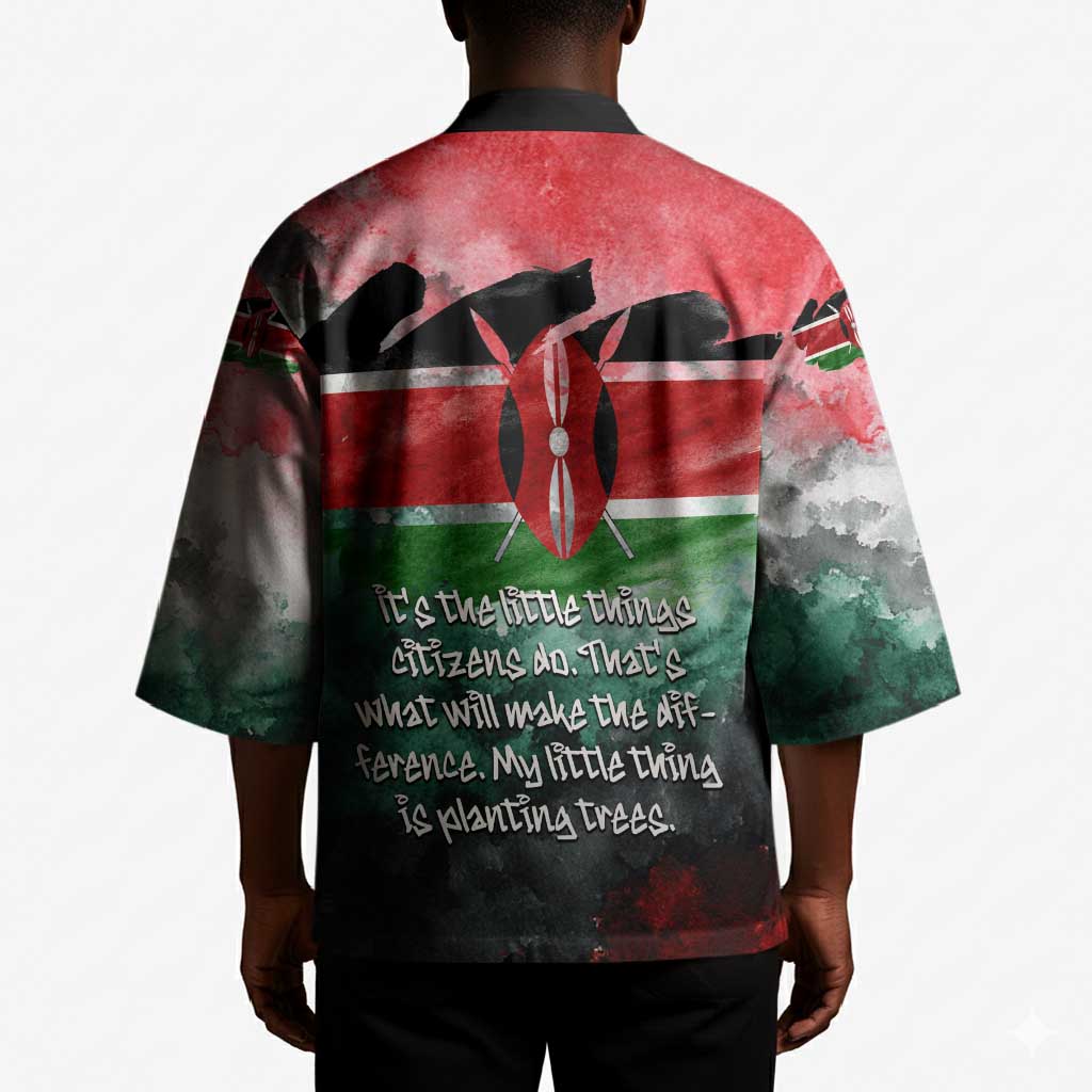Wangari Maathai Kimono Kenyan Flag Watercolor Style - Environmental Quote Planting Trees Tribute Eco-Activism - African Pride