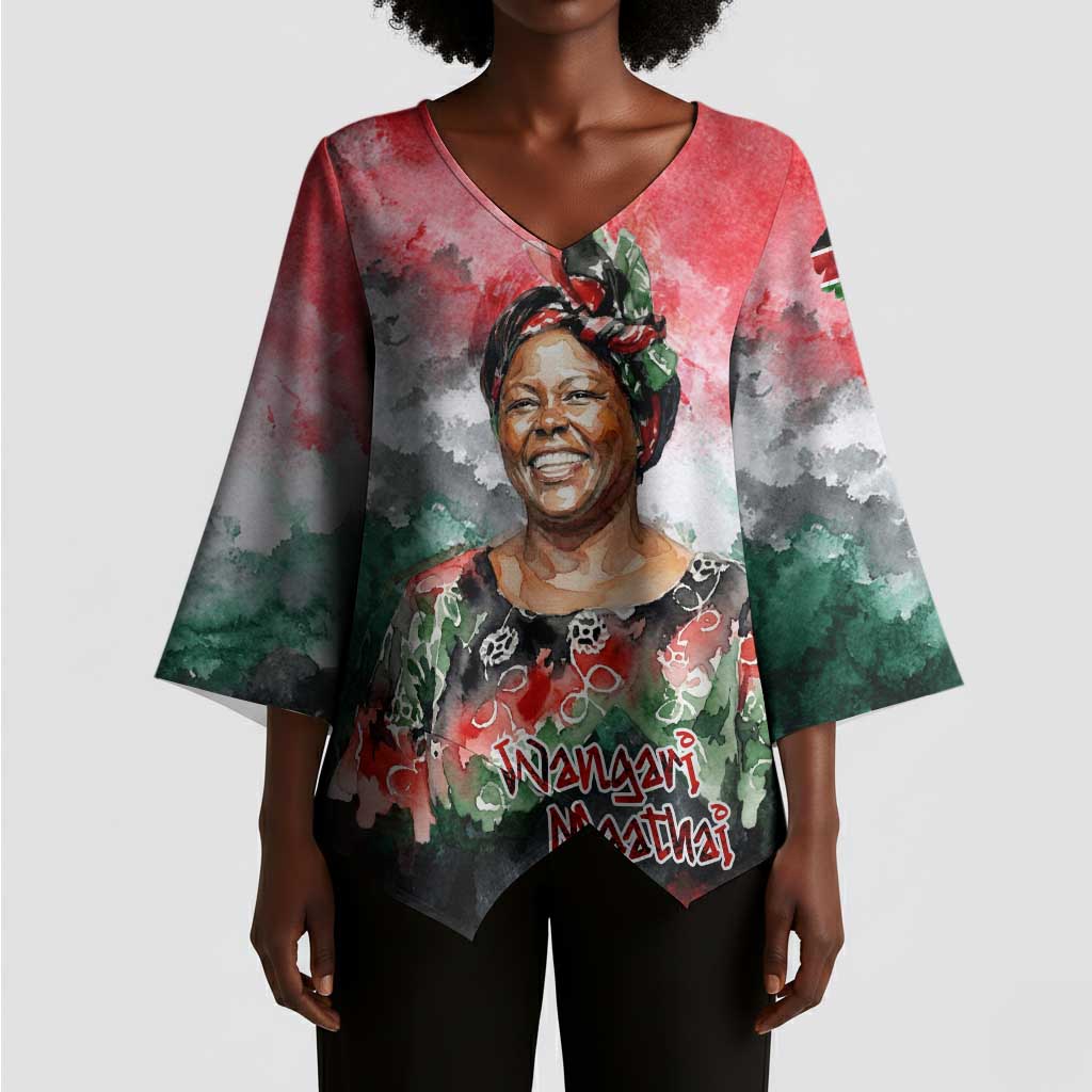 Wangari Maathai Kimono Sleeve Blouse Kenyan Flag Watercolor Style - Environmental Quote Planting Trees Tribute Eco-Activism - African Pride