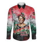 Wangari Maathai Long Sleeve Button Shirt Kenyan Flag Watercolor Style - Environmental Quote Planting Trees Tribute Eco-Activism - African Pride