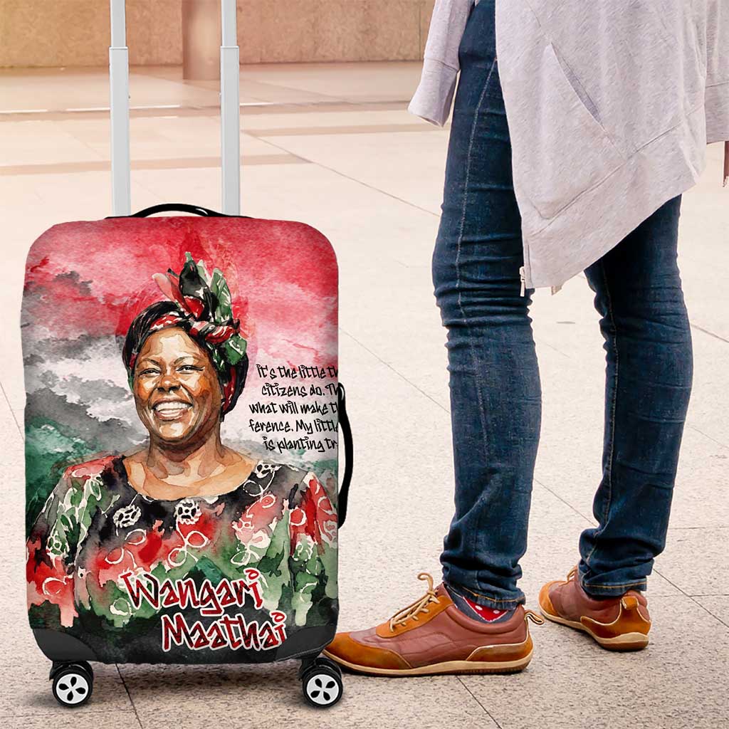 Wangari Maathai Luggage Cover Kenyan Flag Watercolor Style - Environmental Quote Planting Trees Tribute Eco-Activism - African Pride