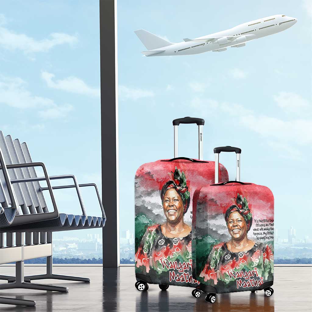 Wangari Maathai Luggage Cover Kenyan Flag Watercolor Style - Environmental Quote Planting Trees Tribute Eco-Activism - African Pride