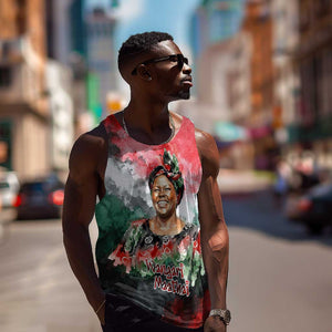 Wangari Maathai Men Tank Top Kenyan Flag Watercolor Style - Environmental Quote Planting Trees Tribute Eco-Activism - African Pride