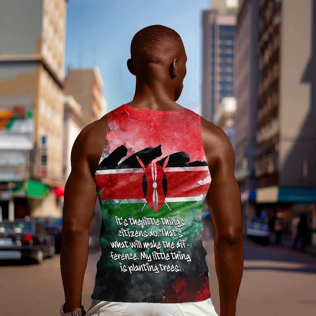 Wangari Maathai Men Tank Top Kenyan Flag Watercolor Style - Environmental Quote Planting Trees Tribute Eco-Activism - African Pride