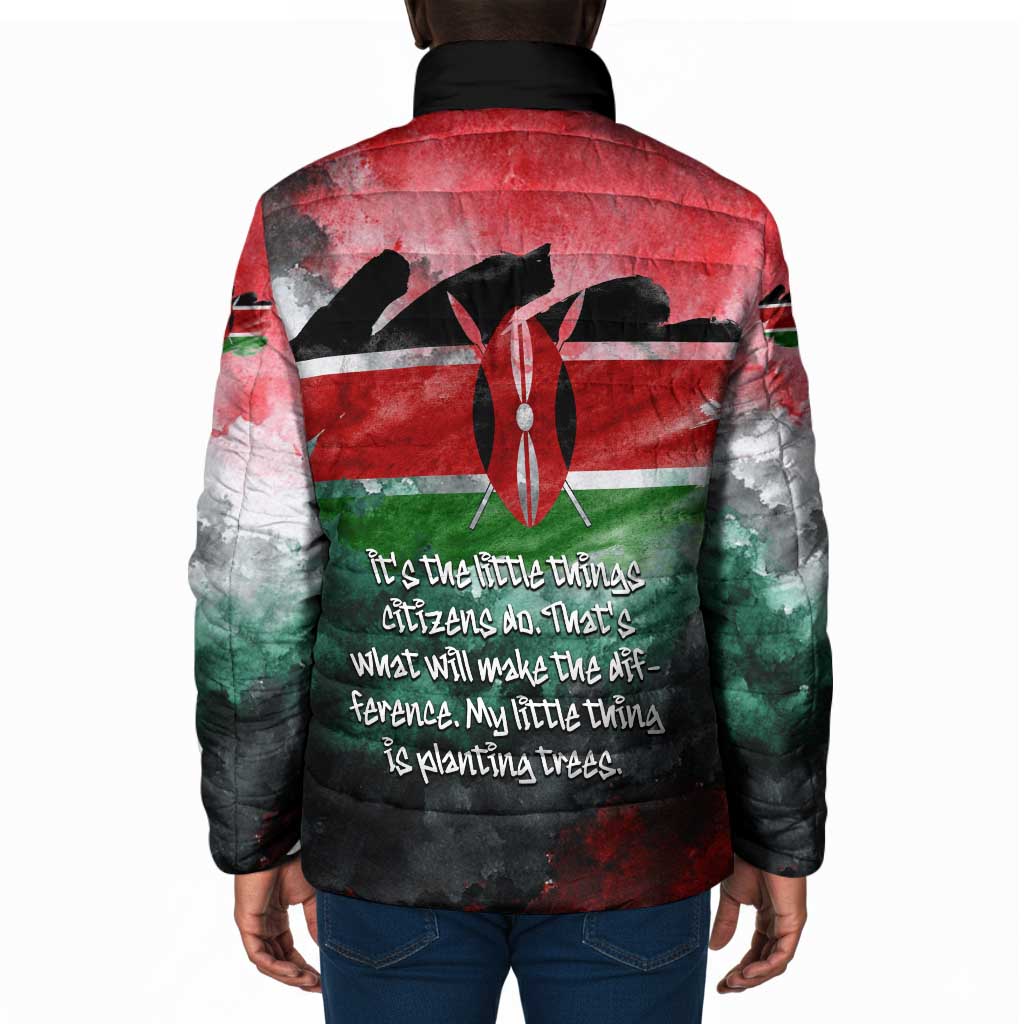 Wangari Maathai Padded Jacket Kenyan Flag Watercolor Style - Environmental Quote Planting Trees Tribute Eco-Activism - African Pride