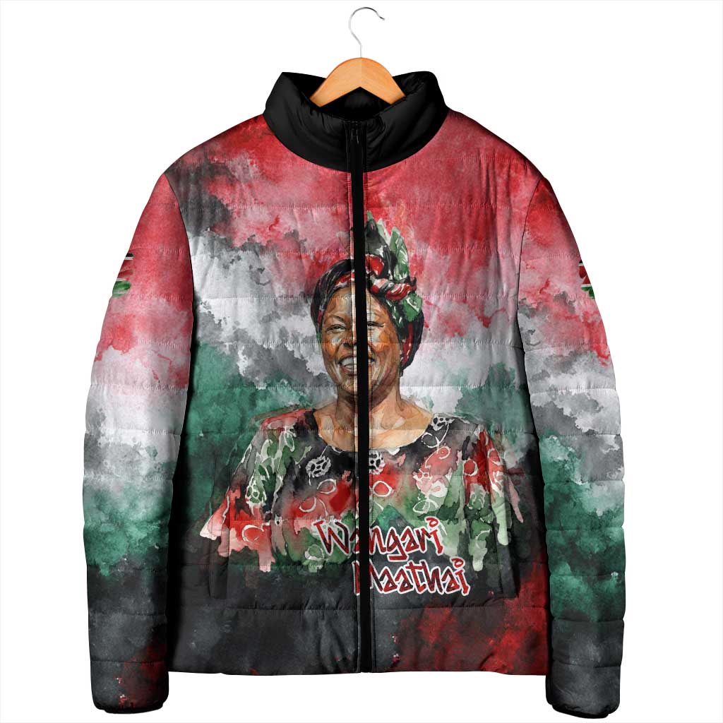 Wangari Maathai Padded Jacket Kenyan Flag Watercolor Style - Environmental Quote Planting Trees Tribute Eco-Activism - African Pride
