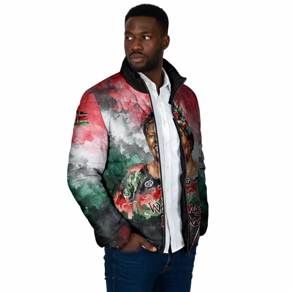 Wangari Maathai Padded Jacket Kenyan Flag Watercolor Style - Environmental Quote Planting Trees Tribute Eco-Activism - African Pride