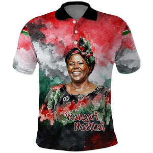 Wangari Maathai Polo Shirt Kenyan Flag Watercolor Style - Environmental Quote Planting Trees Tribute Eco-Activism - African Pride