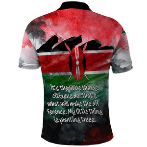 Wangari Maathai Polo Shirt Kenyan Flag Watercolor Style - Environmental Quote Planting Trees Tribute Eco-Activism - African Pride