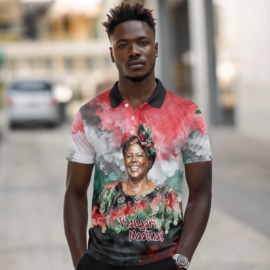 Wangari Maathai Polo Shirt Kenyan Flag Watercolor Style - Environmental Quote Planting Trees Tribute Eco-Activism - African Pride