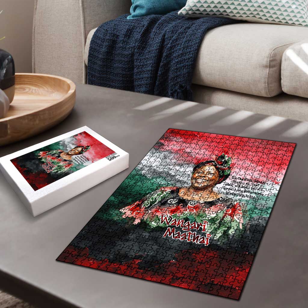 Wangari Maathai Puzzle Kenyan Flag Watercolor Style - Environmental Quote Planting Trees Tribute Eco-Activism - African Pride