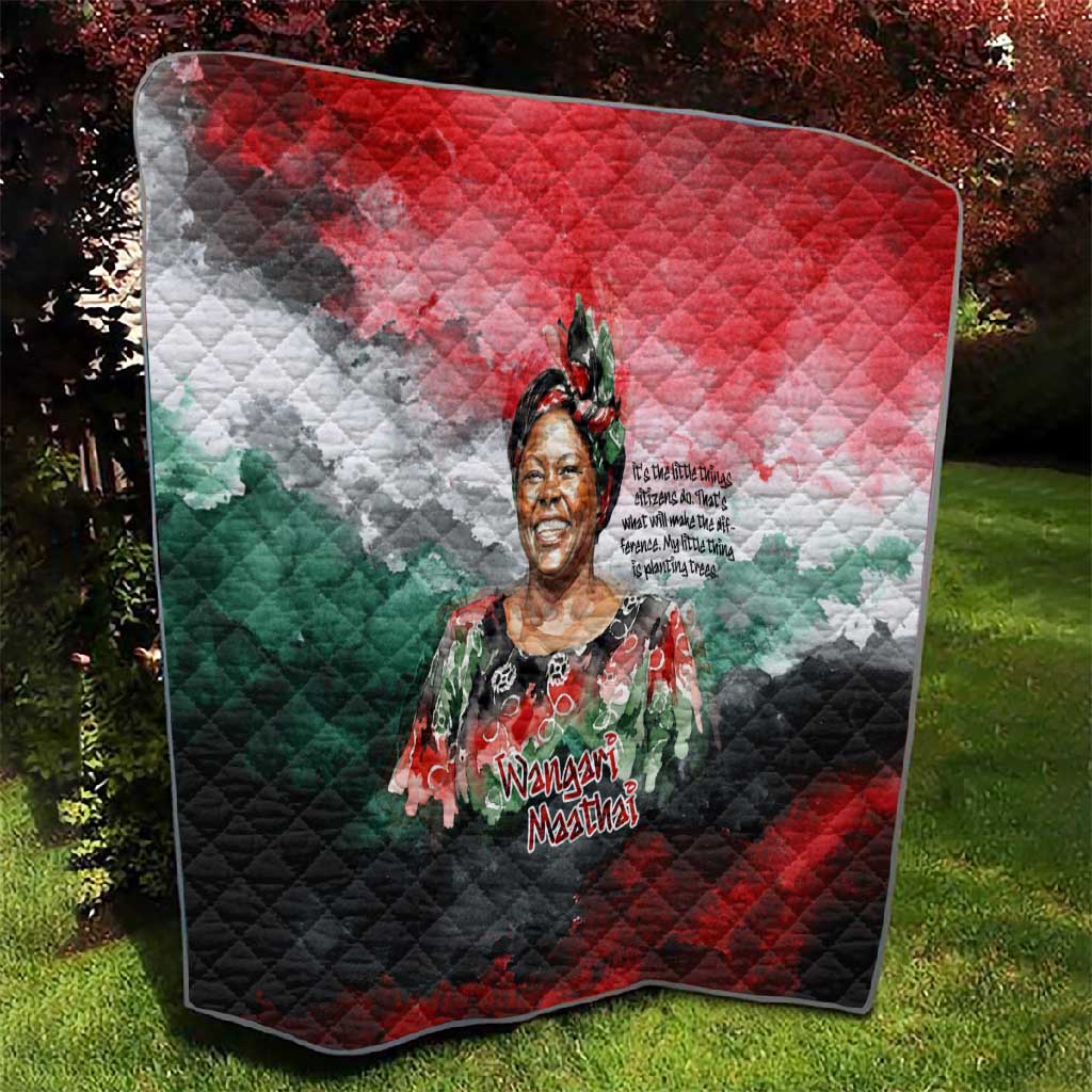 Wangari Maathai Quilt Kenyan Flag Watercolor Style - Environmental Quote Planting Trees Tribute Eco-Activism - African Pride