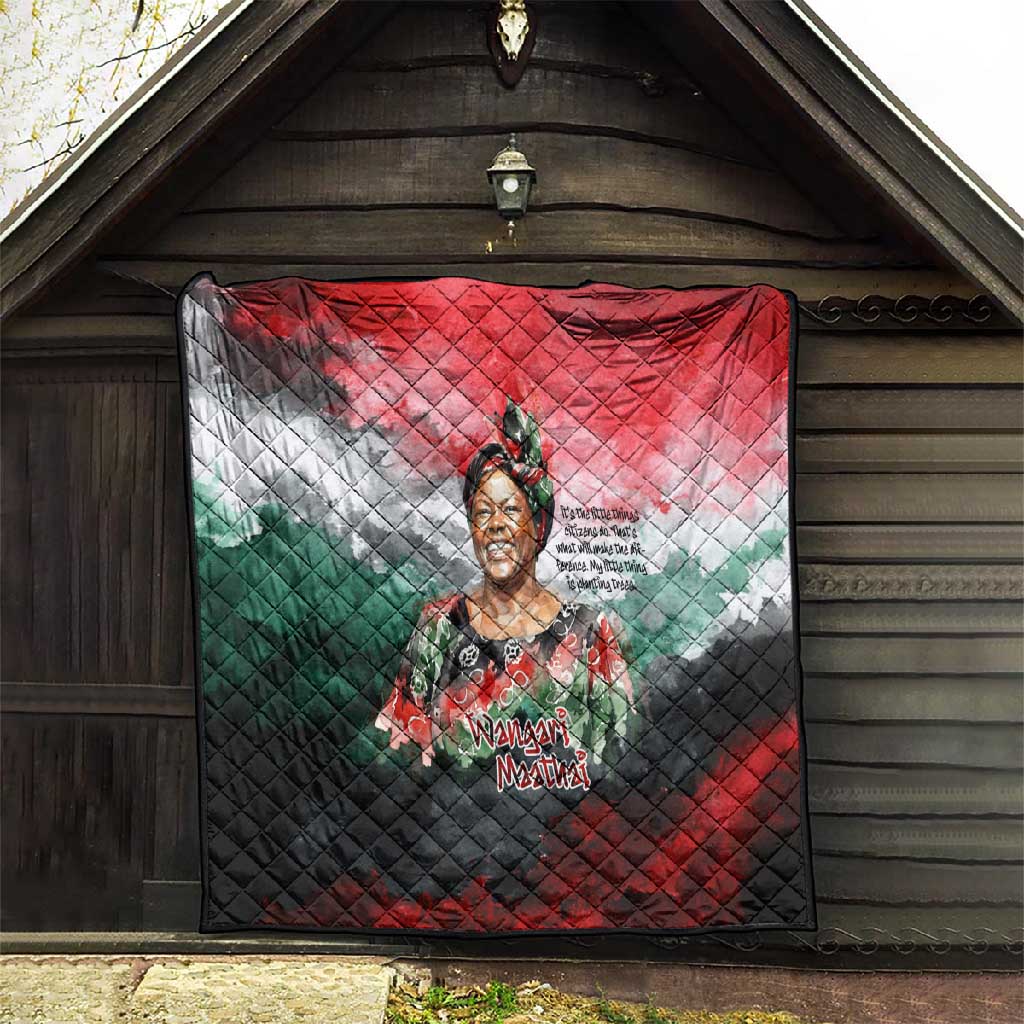 Wangari Maathai Quilt Kenyan Flag Watercolor Style - Environmental Quote Planting Trees Tribute Eco-Activism - African Pride