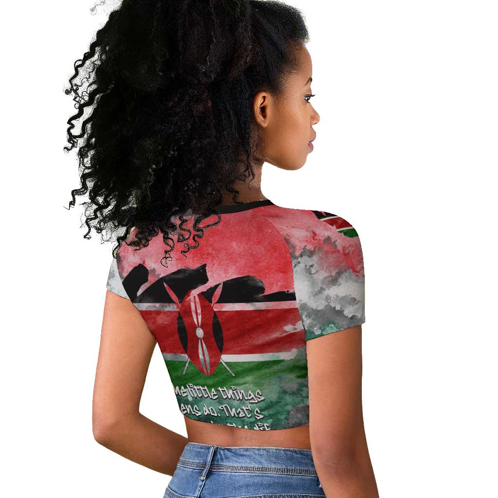 Wangari Maathai Raglan Cropped T shirt Kenyan Flag Watercolor Style - Environmental Quote Planting Trees Tribute Eco-Activism - African Pride