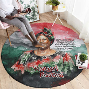 Wangari Maathai Round Carpet Kenyan Flag Watercolor Style - Environmental Quote Planting Trees Tribute Eco-Activism - African Pride