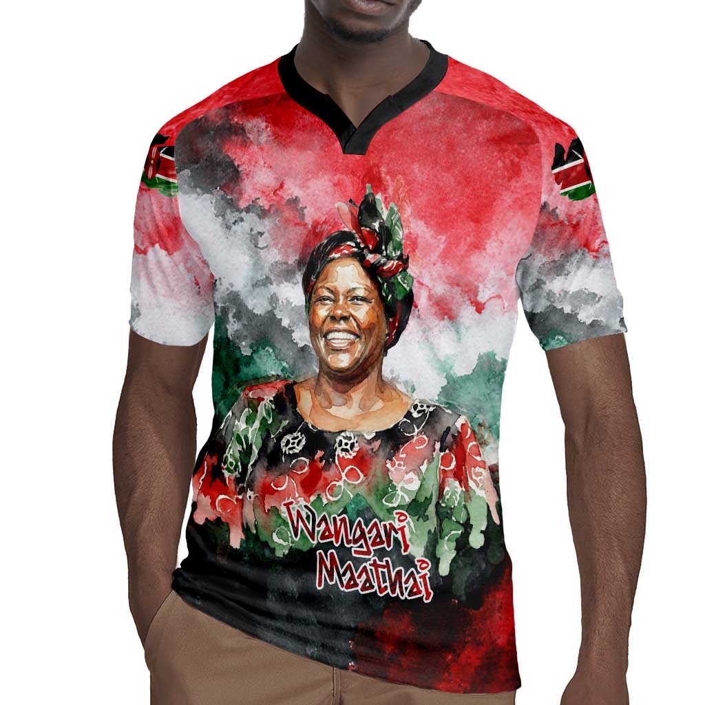 Wangari Maathai Rugby Jersey Kenyan Flag Watercolor Style - Environmental Quote Planting Trees Tribute Eco-Activism - African Pride